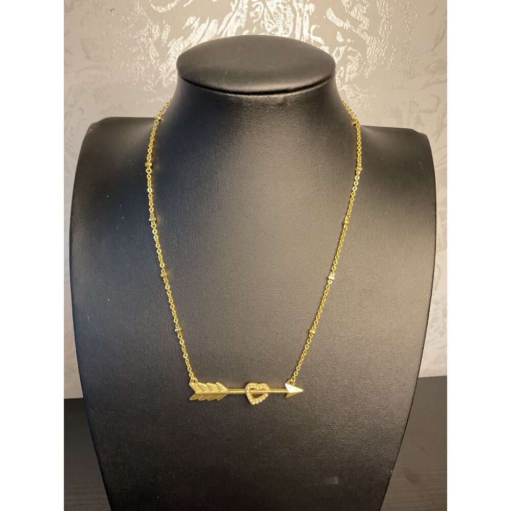 Gold Tone Arrow Heart Necklace Adjustable Length